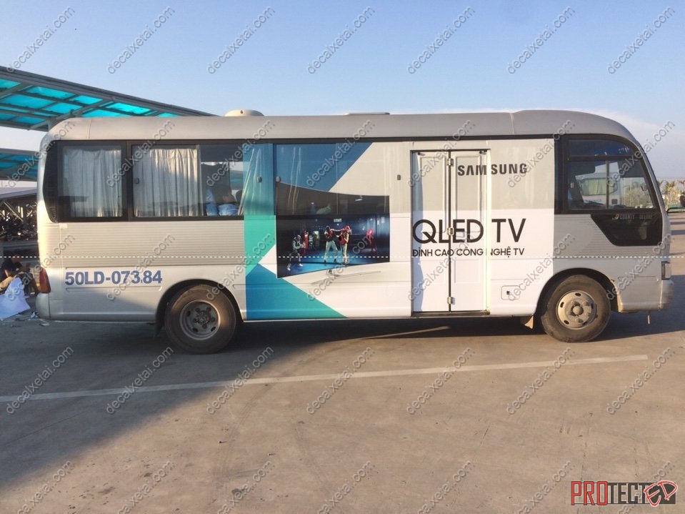 Dán decal xe buýt 45 chỗ và dán decal quảng cáo ô tô cùng Samsung